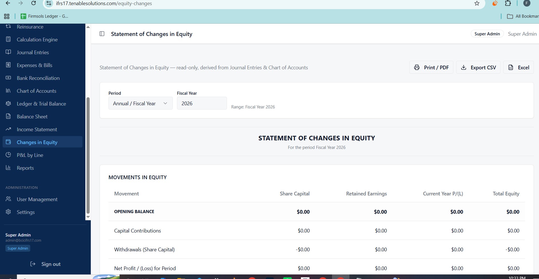 FAACS platform — financial reporting workspace